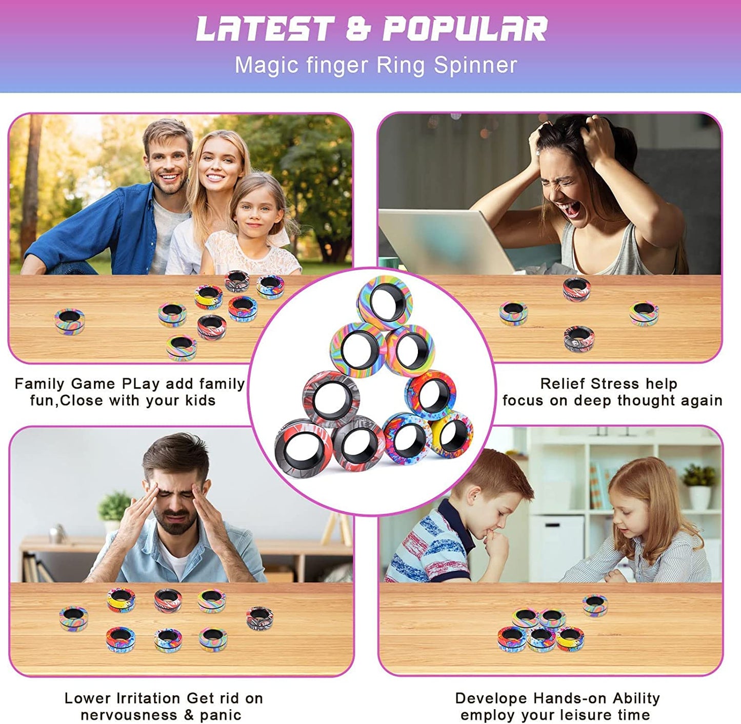 Exciting 9Pcs Magnetic Rings Fidget Toy Set for Stress Relief - Perfect for Adults, Teens, and Kids 8+! Ideal Easter Basket Stuffers and Gifts for Anxiety Relief