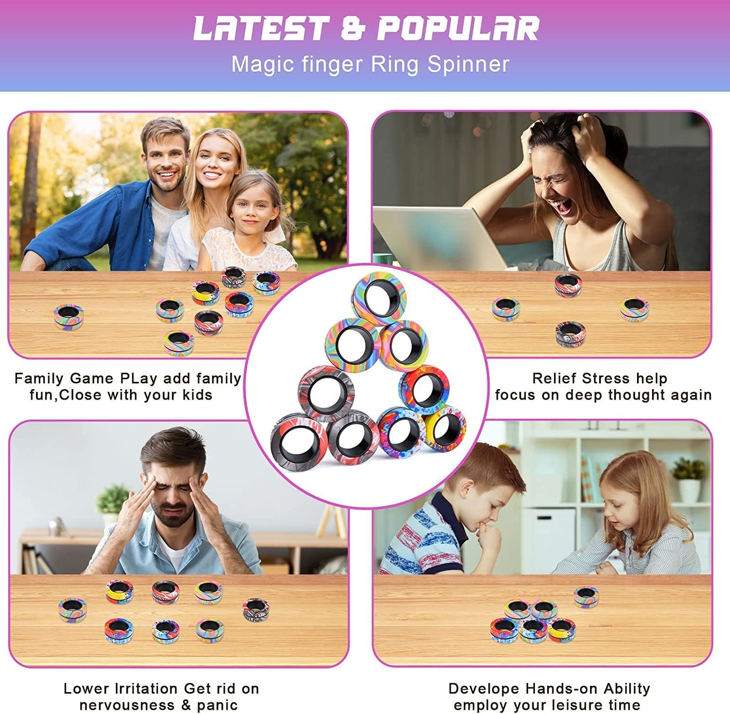 Exciting 9Pcs Magnetic Rings Fidget Toy Set for Stress Relief - Perfect for Adults, Teens, and Kids 8+! Ideal Easter Basket Stuffers and Gifts for Anxiety Relief