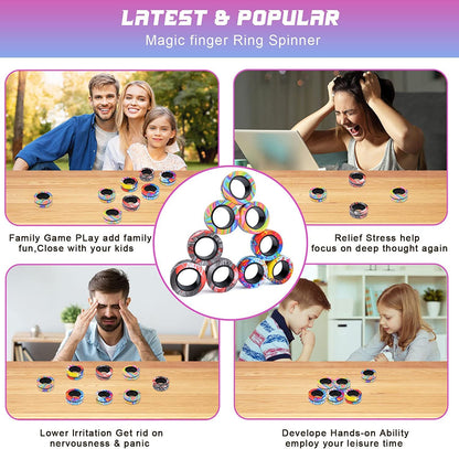 Exciting 9Pcs Magnetic Rings Fidget Toy Set for Stress Relief - Perfect for Adults, Teens, and Kids 8+! Ideal Easter Basket Stuffers and Gifts for Anxiety Relief