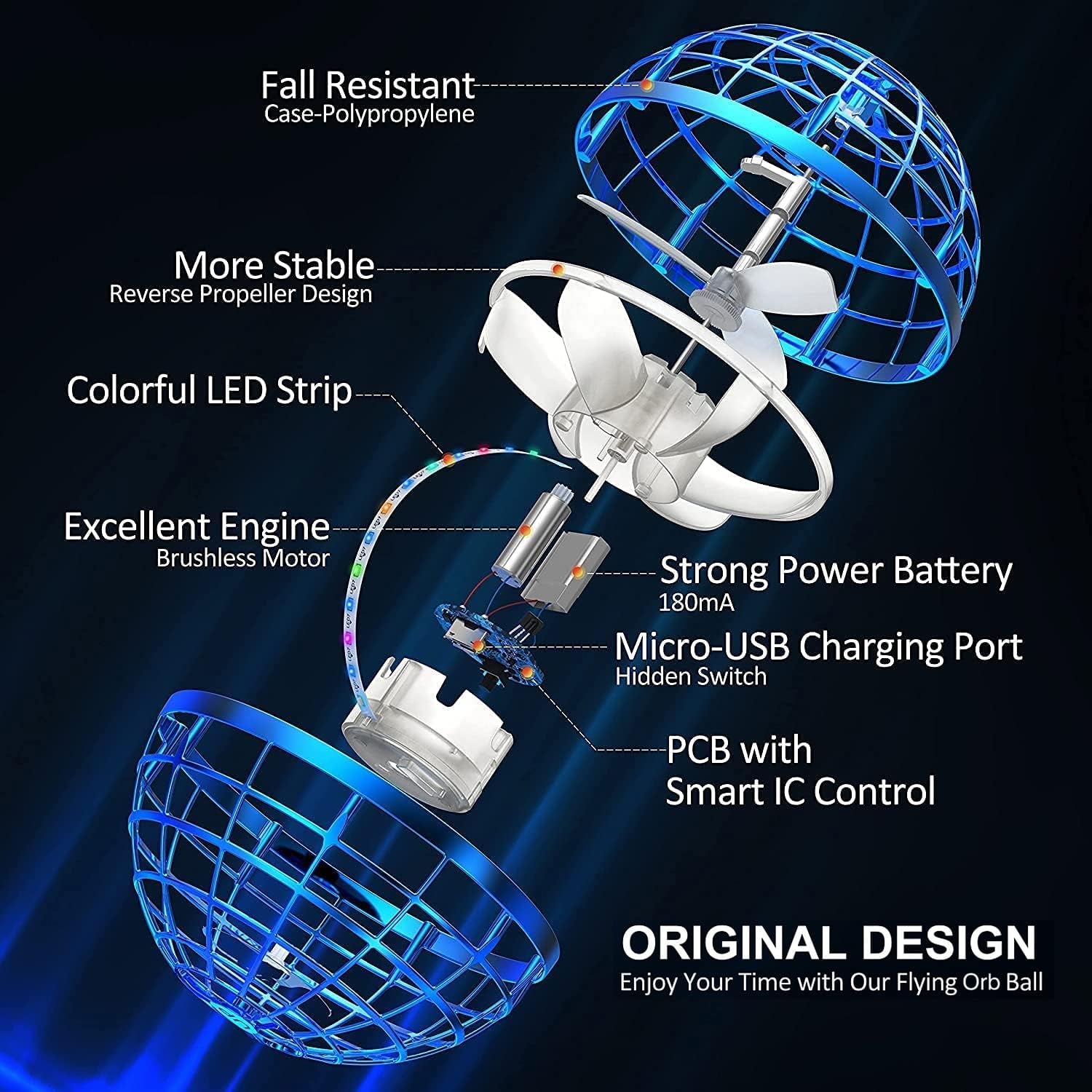 Exciting Blue Flying Orb Ball Toy - Cosmic Globe Boomerang Hover Ball with RGB Lights - Perfect Outdoor Gift for Kids and Teens!