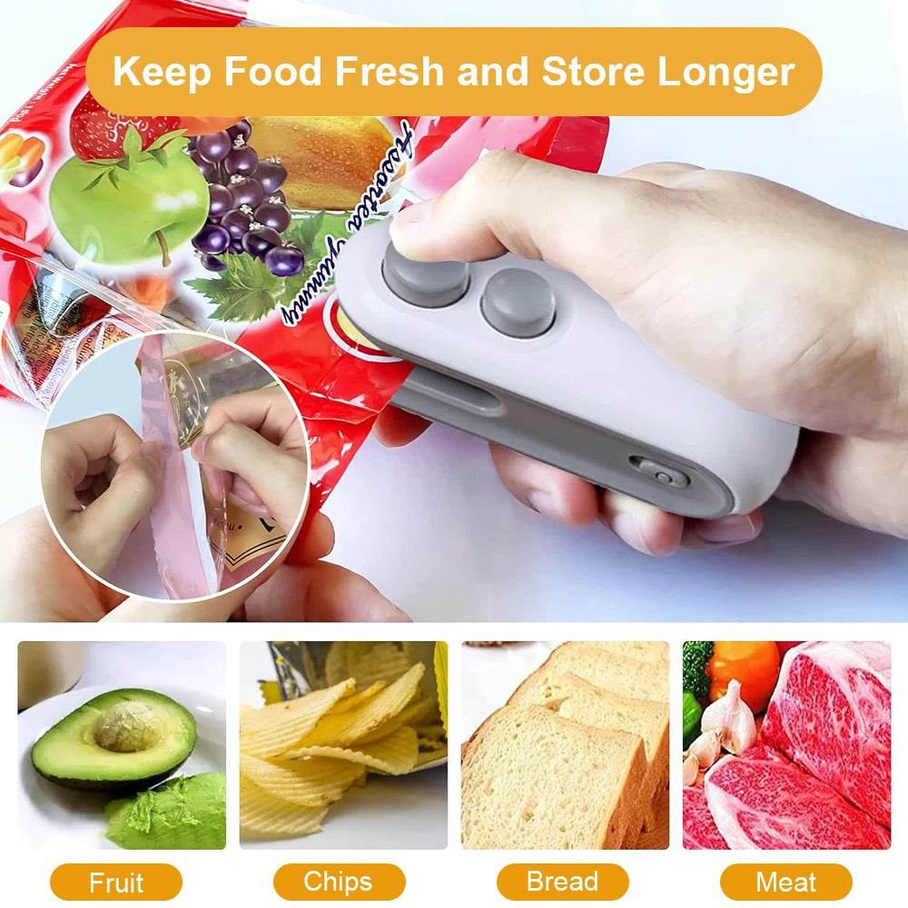 Effortlessly Seal and Preserve Your Food with the Mini Heat Bag Sealing Machine - Handheld Food Packaging Sealer for Freshness on the Go!