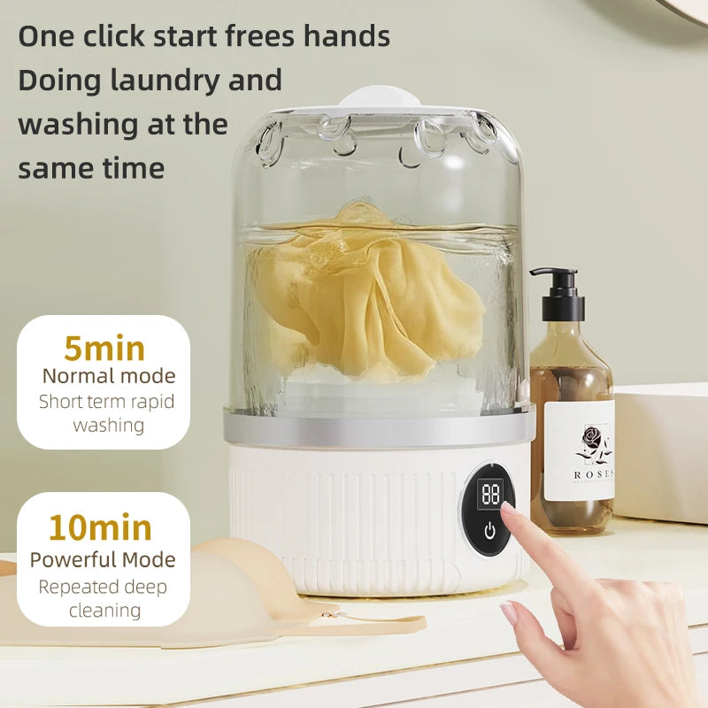 Compact and Convenient Mini Electric Washing Machine for Underwear, Socks, and Pet Clothes - Wireless Charging Technology