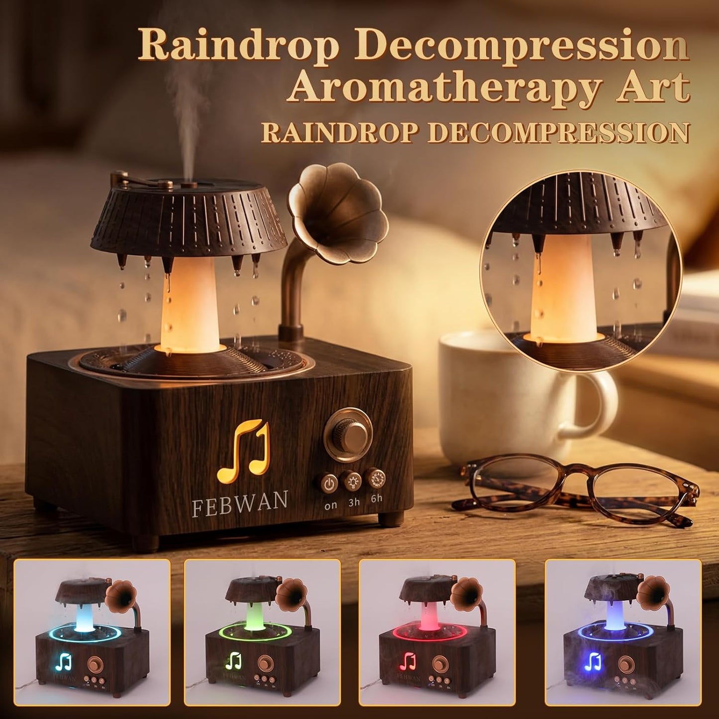 Transform Your Space with the White Noise Aromatherapy Diffuser: Essential Oil Diffuser with Soothing Rain Sounds, Bluetooth Speaker, and Humidifier for Ultimate Relaxation and Sleep