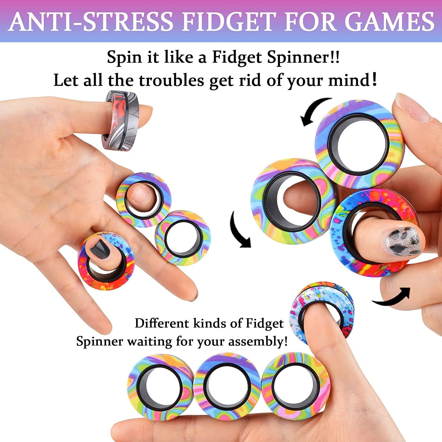 Exciting 9Pcs Magnetic Rings Fidget Toy Set for Stress Relief - Perfect for Adults, Teens, and Kids 8+! Ideal Easter Basket Stuffers and Gifts for Anxiety Relief