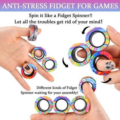 Exciting 9Pcs Magnetic Rings Fidget Toy Set for Stress Relief - Perfect for Adults, Teens, and Kids 8+! Ideal Easter Basket Stuffers and Gifts for Anxiety Relief