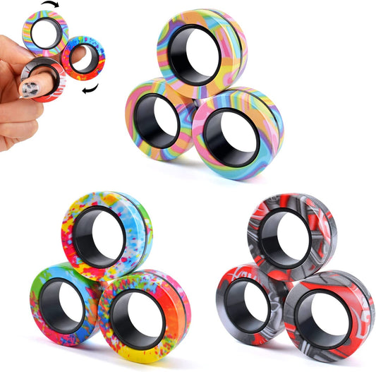 Exciting 9Pcs Magnetic Rings Fidget Toy Set for Stress Relief - Perfect for Adults, Teens, and Kids 8+! Ideal Easter Basket Stuffers and Gifts for Anxiety Relief