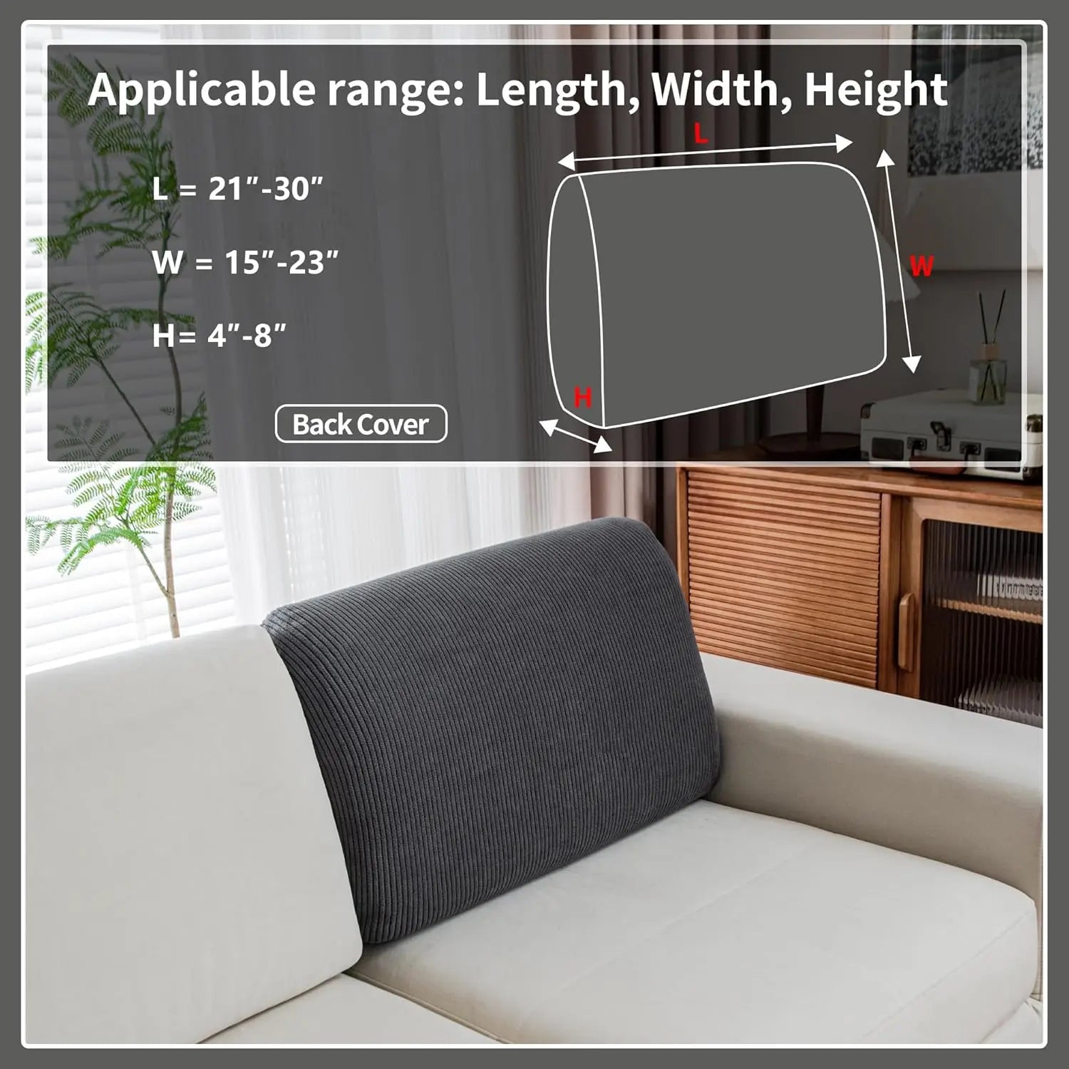 Soft Stretch Couch Cushion Cover, Washable Slipcover for Sectional and L-Shaped Sofas, Dark Gray Furniture Protector