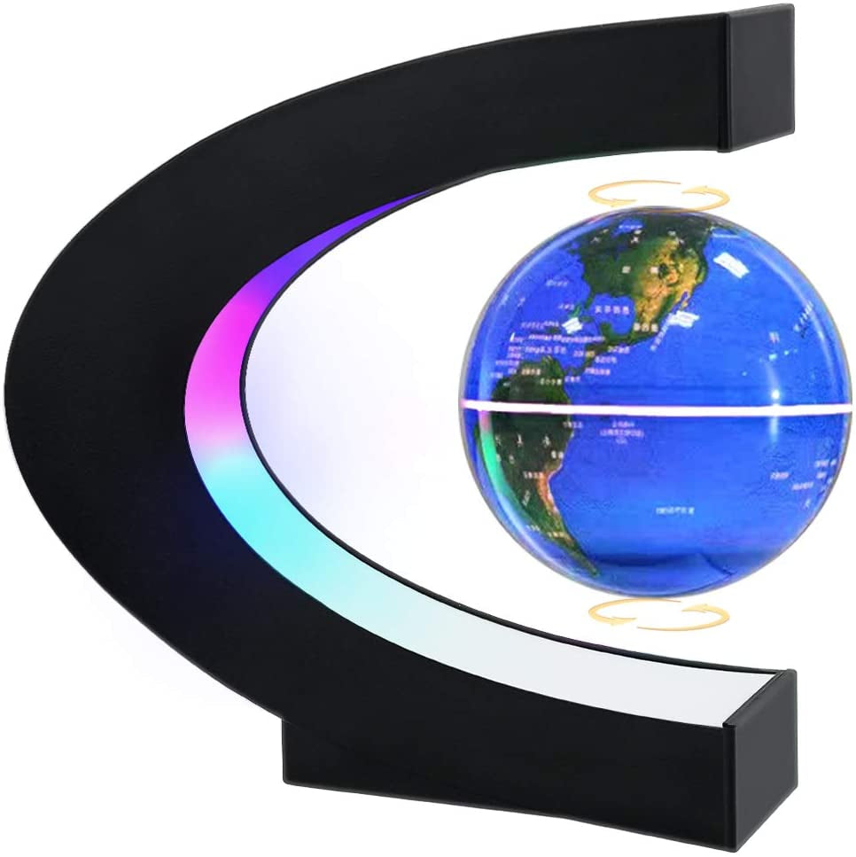 Magnetic Levitating Globe with LED Light, Cool Tech Gift for Men Father Boys and Girls, Birthday Gifts for Kids, Floating Globes World Desk Gadget Decor in Office Home Display (Blue)