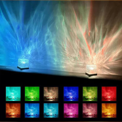 Transform Your Space with the Ocean Wave Projector Light - 16-Color LED Cube Lamp for Relaxation and Ambiance