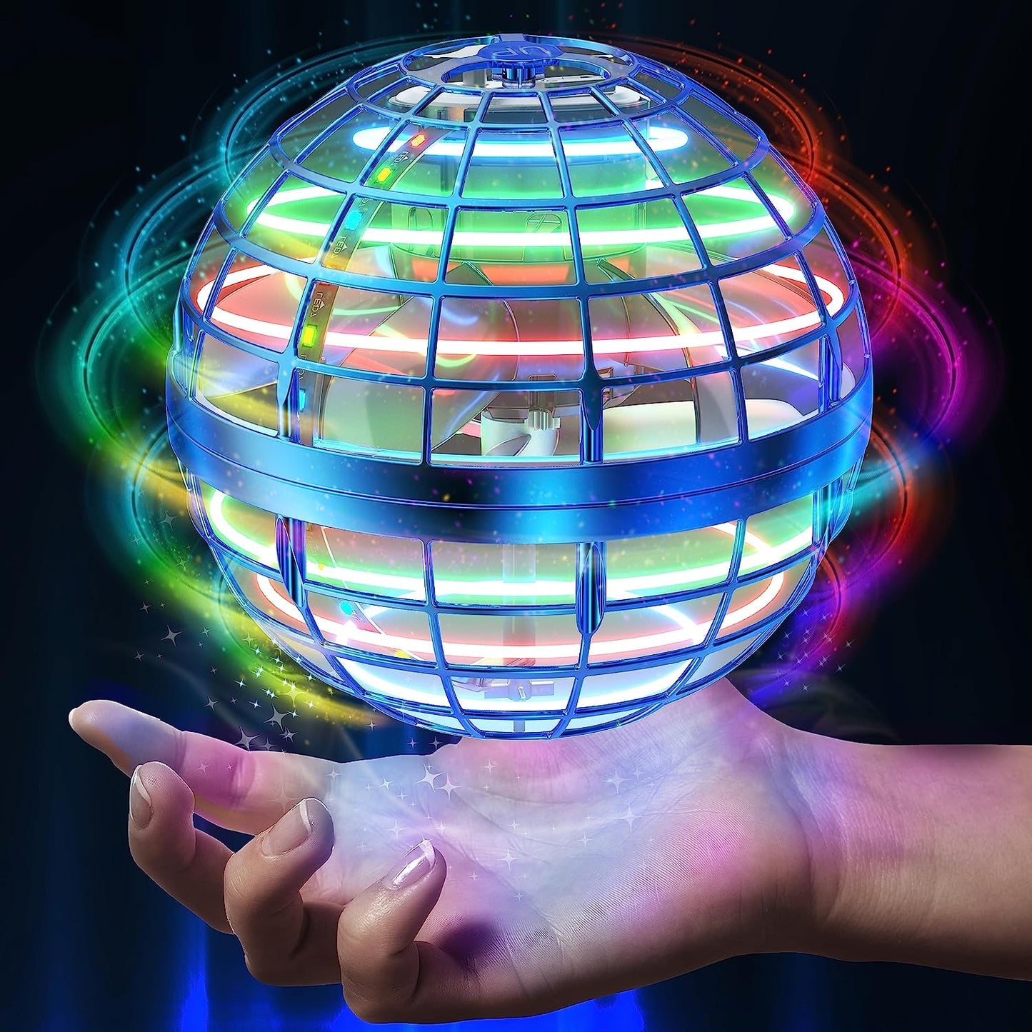 Exciting Blue Flying Orb Ball Toy - Cosmic Globe Boomerang Hover Ball with RGB Lights - Perfect Outdoor Gift for Kids and Teens!