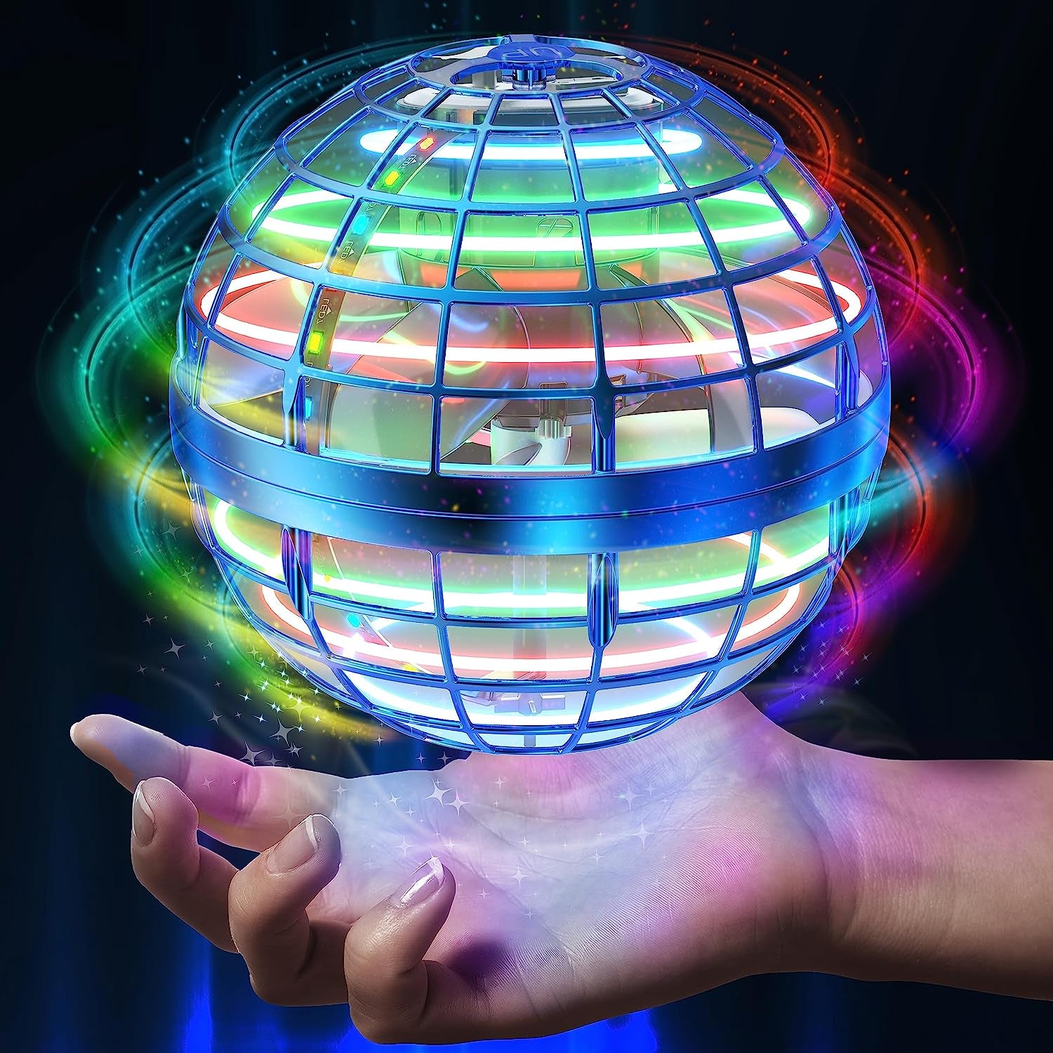 Exciting Blue Flying Orb Ball Toy - Cosmic Globe Boomerang Hover Ball with RGB Lights - Perfect Outdoor Gift for Kids and Teens!