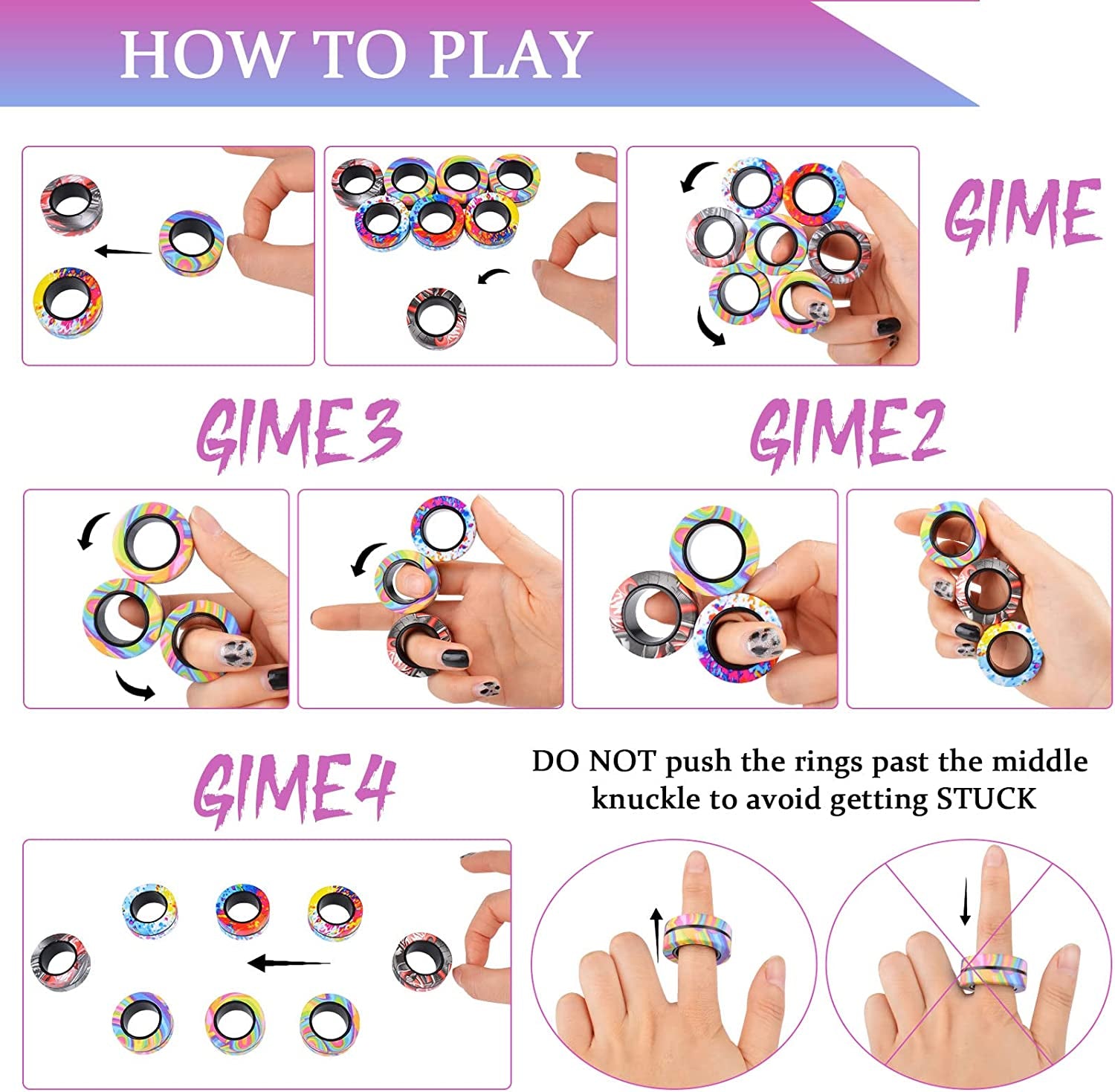 Exciting 9Pcs Magnetic Rings Fidget Toy Set for Stress Relief - Perfect for Adults, Teens, and Kids 8+! Ideal Easter Basket Stuffers and Gifts for Anxiety Relief