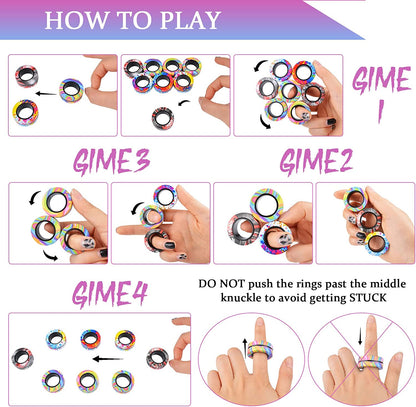 Exciting 9Pcs Magnetic Rings Fidget Toy Set for Stress Relief - Perfect for Adults, Teens, and Kids 8+! Ideal Easter Basket Stuffers and Gifts for Anxiety Relief