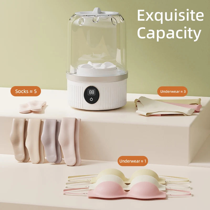 Compact and Convenient Mini Electric Washing Machine for Underwear, Socks, and Pet Clothes - Wireless Charging Technology