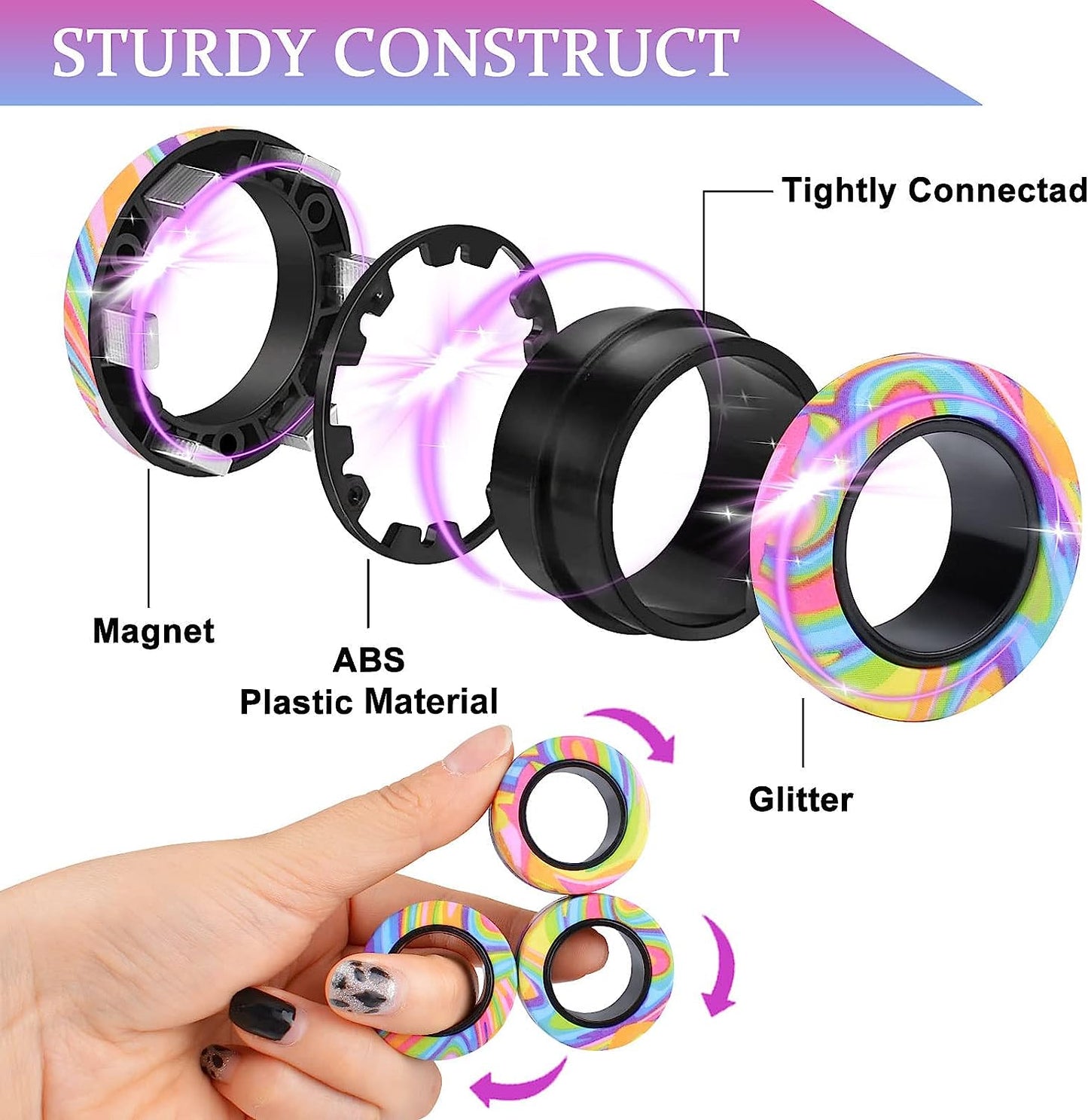 Exciting 9Pcs Magnetic Rings Fidget Toy Set for Stress Relief - Perfect for Adults, Teens, and Kids 8+! Ideal Easter Basket Stuffers and Gifts for Anxiety Relief