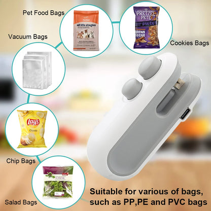 Effortlessly Seal and Preserve Your Food with the Mini Heat Bag Sealing Machine - Handheld Food Packaging Sealer for Freshness on the Go!