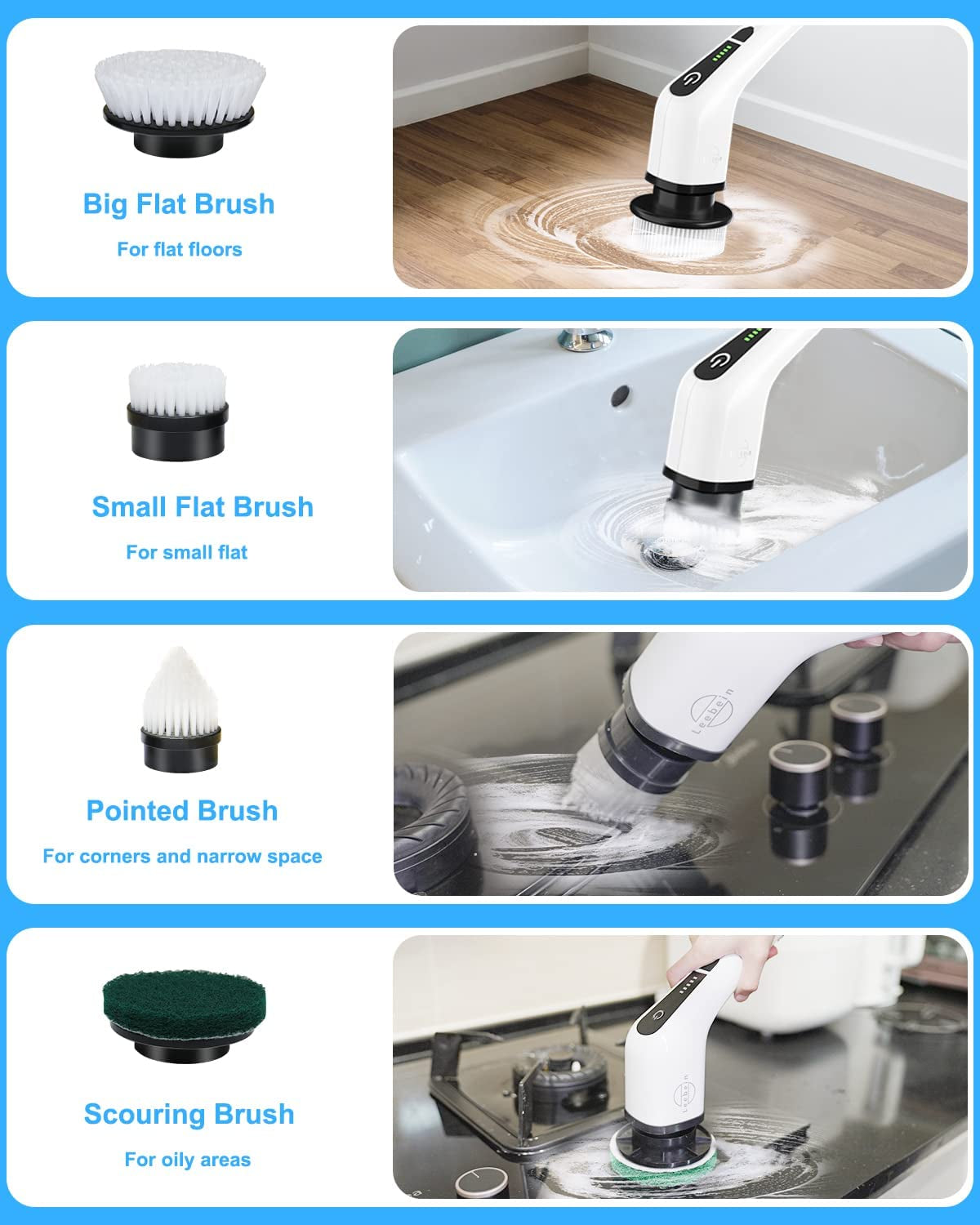 Electric Spin Scrubber, Cordless Cleaning Brush with 8 Replaceable Brush Heads, Tub and Floor Tile 360 Power Scrubber Dual Speed with Adjustable & Detachable Handle for Bathroom Kitchen Car